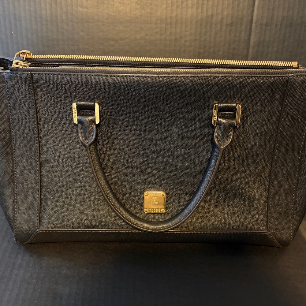 MCM Large Saffiano Nuovo Double Zip Black Handbag